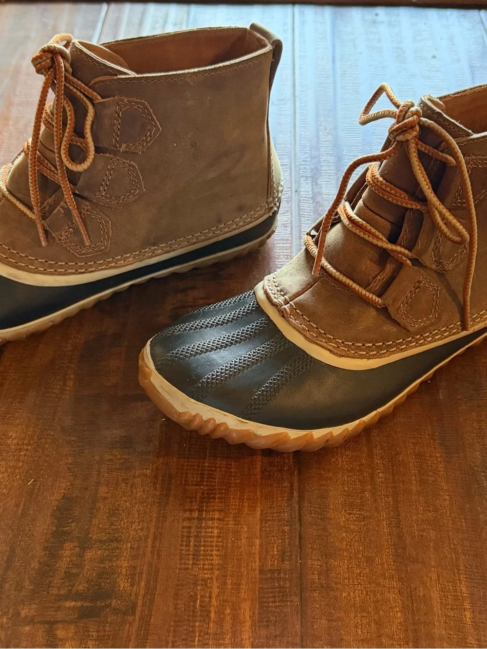Sorel Two-Tone Brown and Black Waterproof Lace-Up Winter Boots